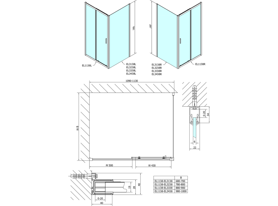 Polysan EASY LINE sprchové dveře 1100mm, sklo Brick EL1138