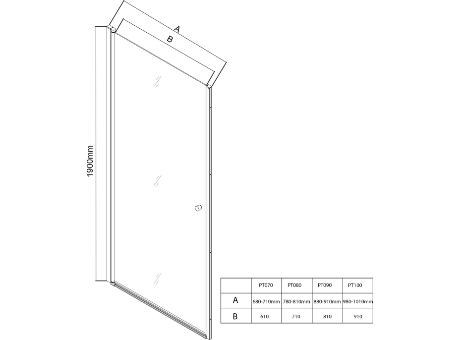 Aqualine PILOT otočné sprchové dveře 700mm PT070