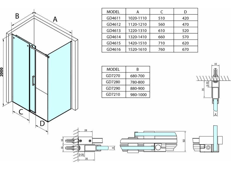 Gelco DRAGON sprchové dveře 1100mm, čiré sklo GD4611