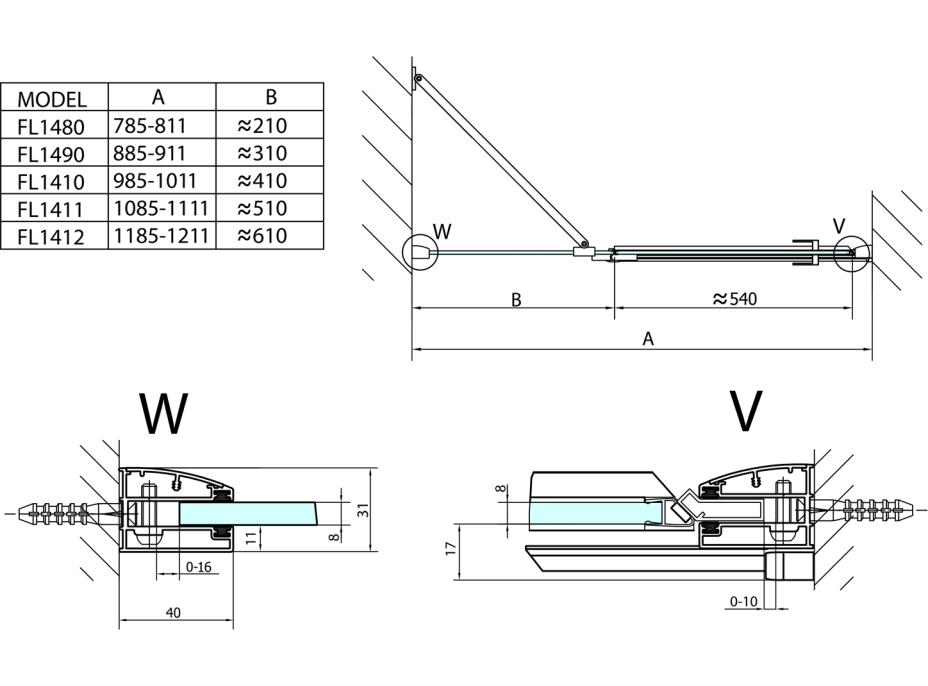 Polysan FORTIS LINE sprchové dveře do niky 1200mm, čiré sklo, pravé FL1412R