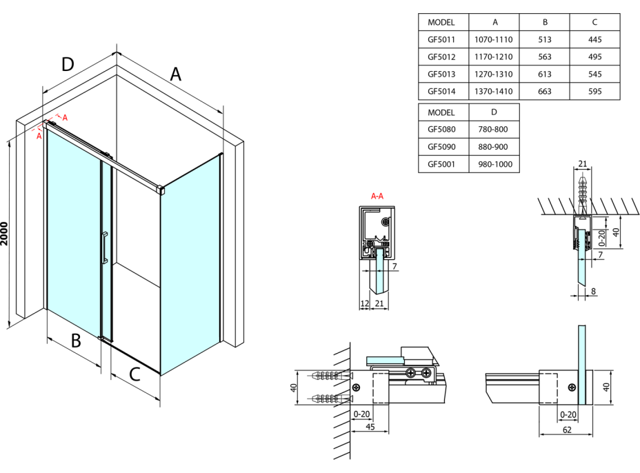 Gelco FONDURA posuvné dveře 1300mm, čiré sklo GF5013