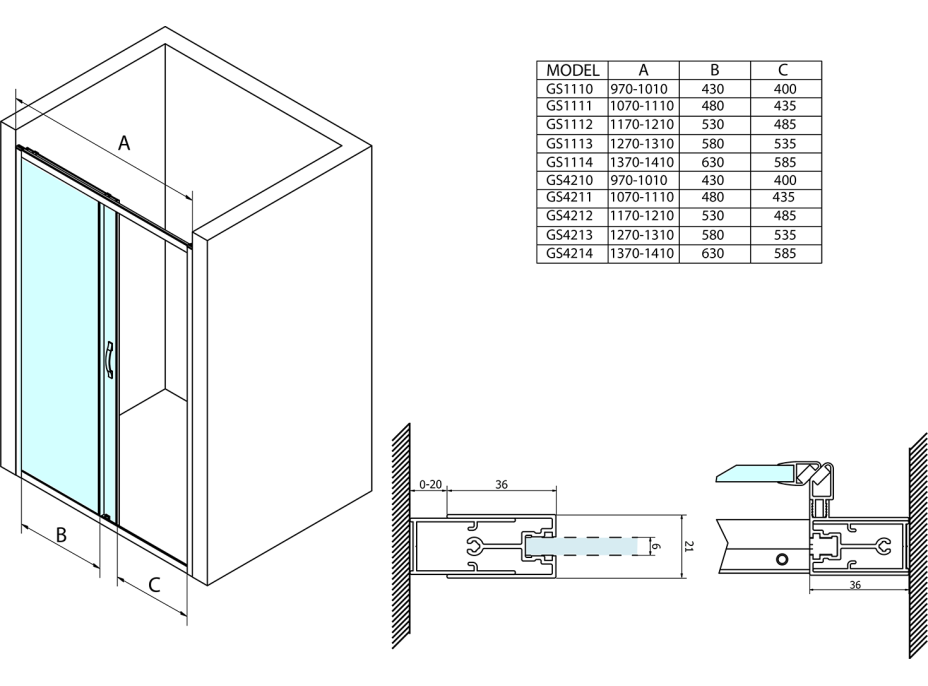 Gelco SIGMA SIMPLY sprchové dveře posuvné 1200 mm, sklo Brick GS4212