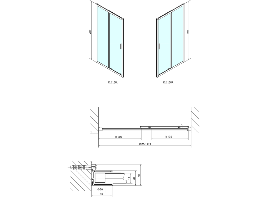 Polysan EASY LINE sprchové dveře 1100mm, sklo Brick EL1138