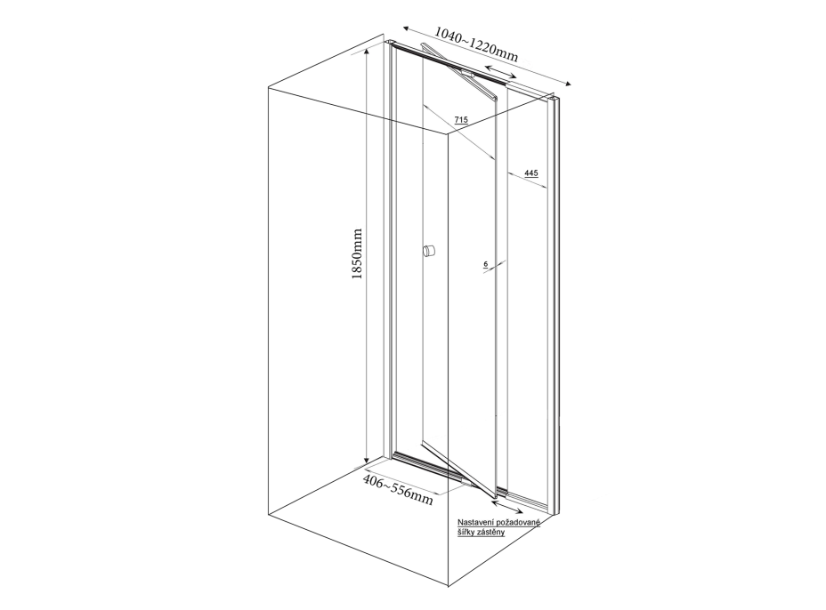 Aqualine AMICO sprchové dveře výklopné 1040-1220x1850mm, čiré sklo G100