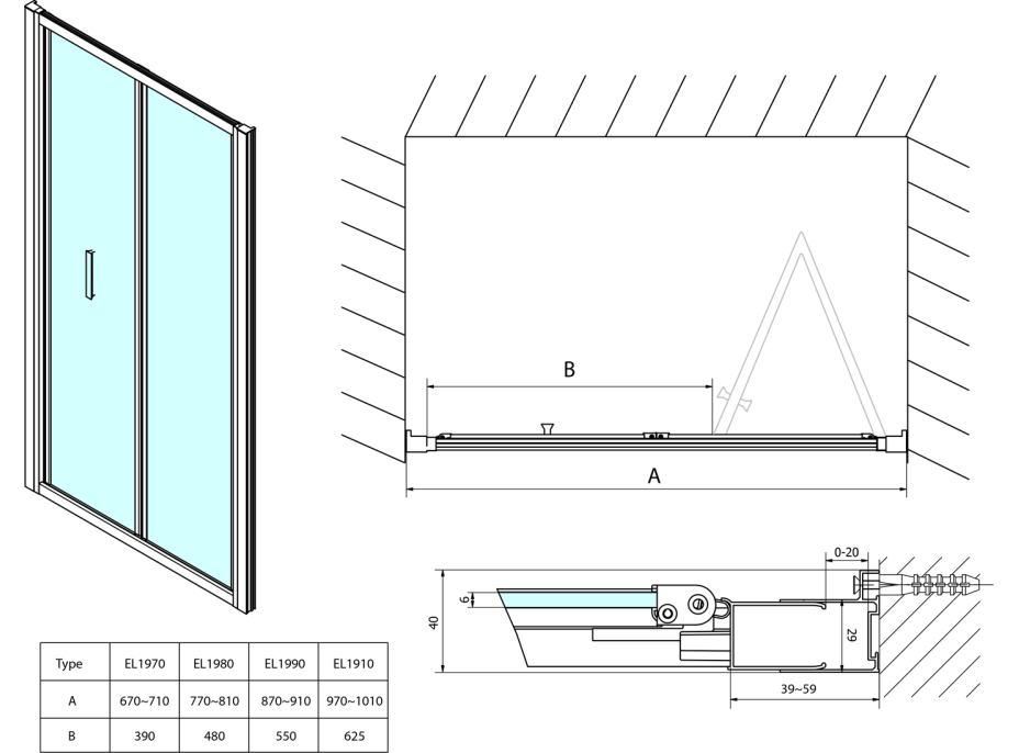 Polysan EASY LINE sprchové dveře skládací 800mm, čiré sklo EL1980