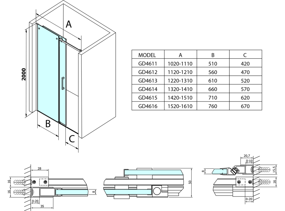 Gelco DRAGON sprchové dveře 1200mm, čiré sklo GD4612