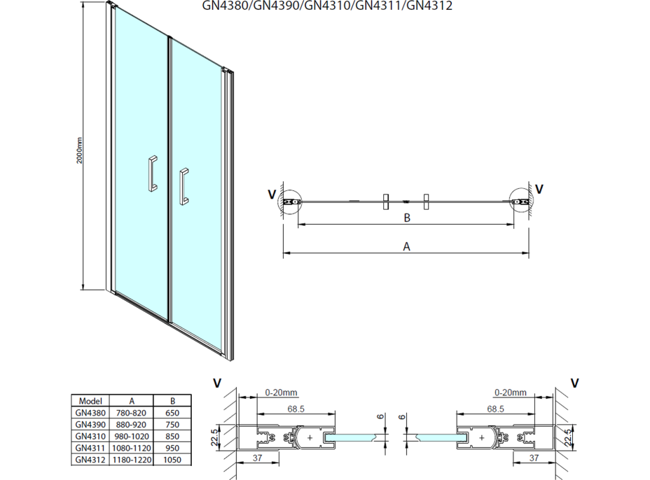 Gelco LORO sprchové dveře dvoukřídlé 1200mm, čiré sklo GN4312