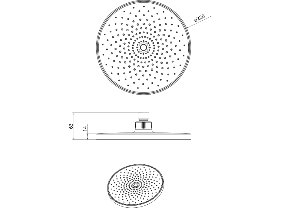 Sapho Hlavová sprcha, průměr 220mm, ABS/černá mat SK852B