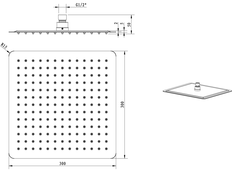 Sapho SLIM hlavová sprcha, 300x300mm, černá mat SL101