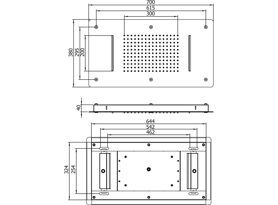 Sapho Stropní sprcha do podhledu se dvěma kaskádami, 700x380mm, nerez lesk MS343