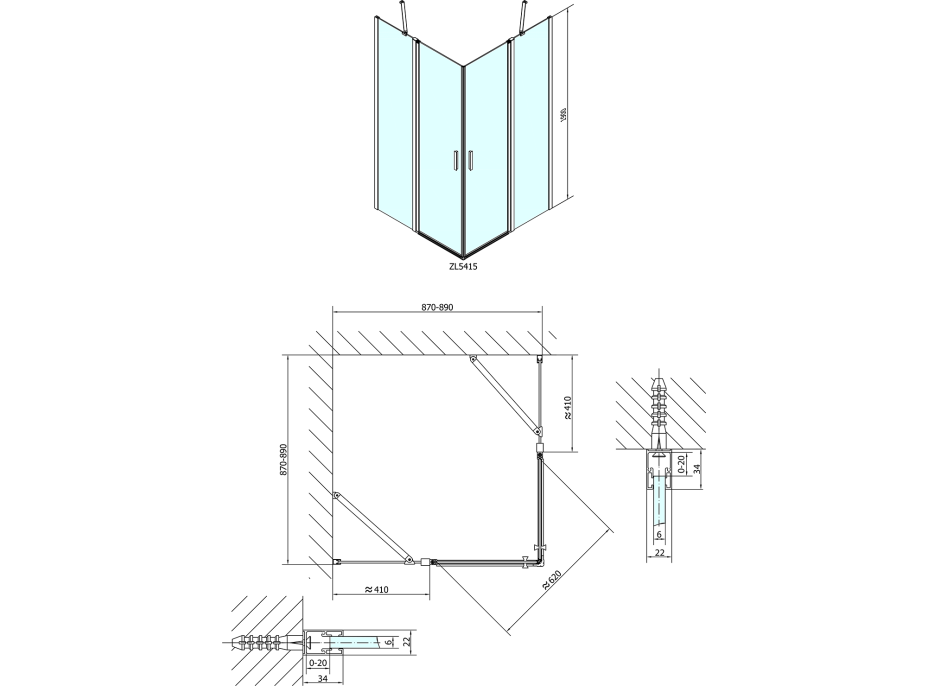 Polysan ZOOM LINE čtvercová sprchová zástěna 900x900mm, čiré sklo ZL5415