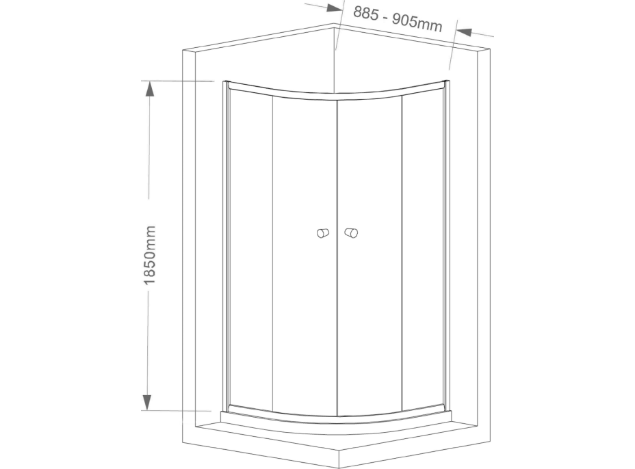 Aqualine ARLETA čtvrtkruhová sprchová zástěna 900x900mm, čiré sklo HLS900Y