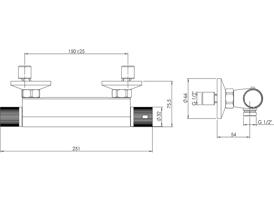 Aqualine ACTION nástěnná sprchová termostatická baterie, chrom MB155