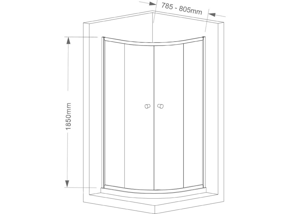 Aqualine ARLETA čtvrtkruhová sprchová zástěna 800x800mm, čiré sklo HLS800Y