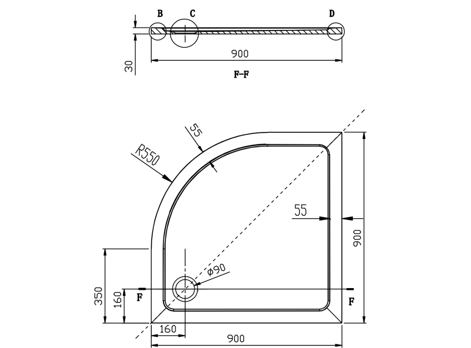 Gelco AKCE čtvrtkruhová sprchová zástěna 900x900x1900mm, čiré sklo AG4290