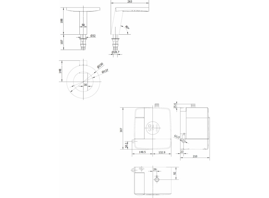 NOFER CONCEPT stojánková senzorová baterie s dávkovačem mýdla a osoušečem rukou výška 188mm, černá 01901.N