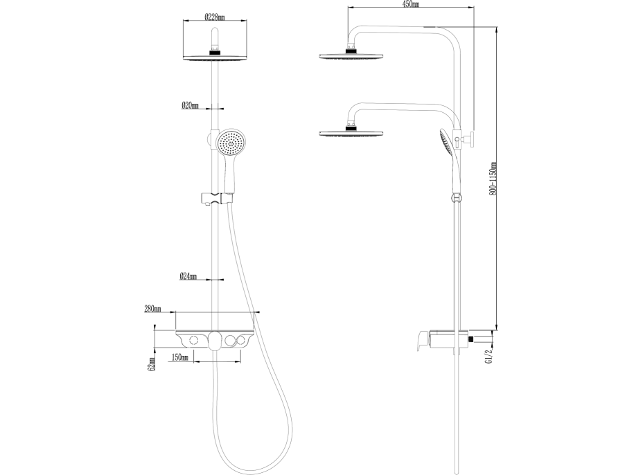 Aqualine MARCO sprchový sloup s pákovou baterií, chrom SL100