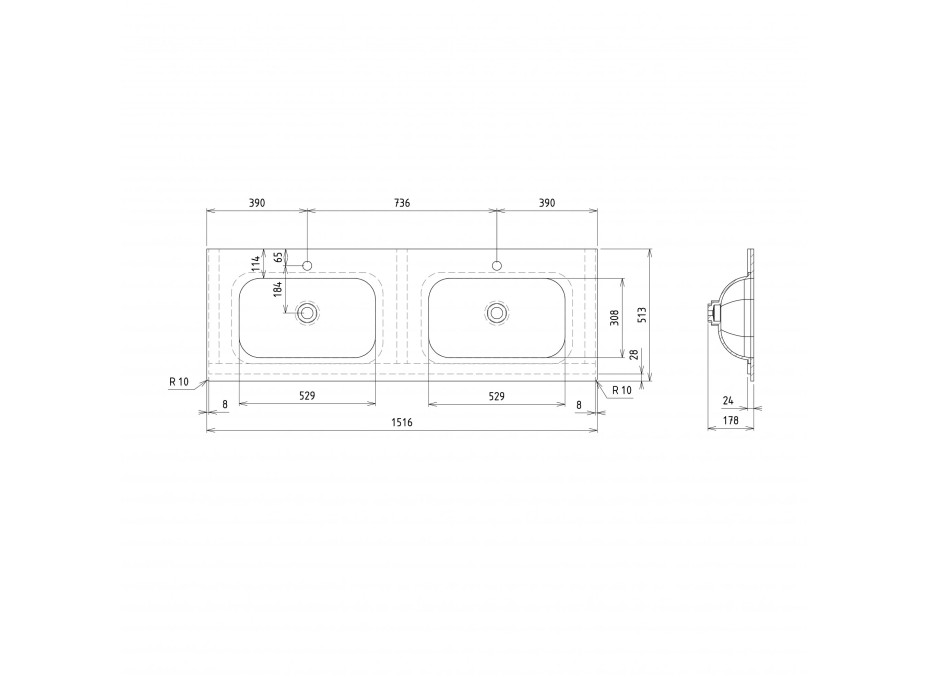 Sapho TREOS dvojumyvadlo 151, 6x51, 3 cm, rockstone, bílá mat TS152-0101