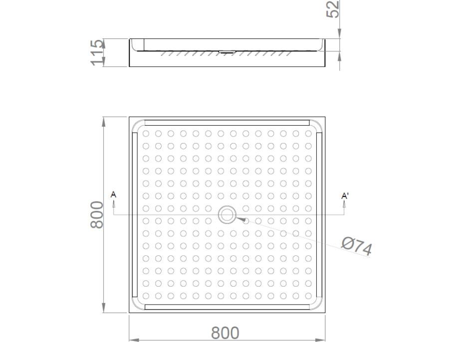 NOFER Sprchová vanička 800x115x800 mm, nerez mat 13055.2.S