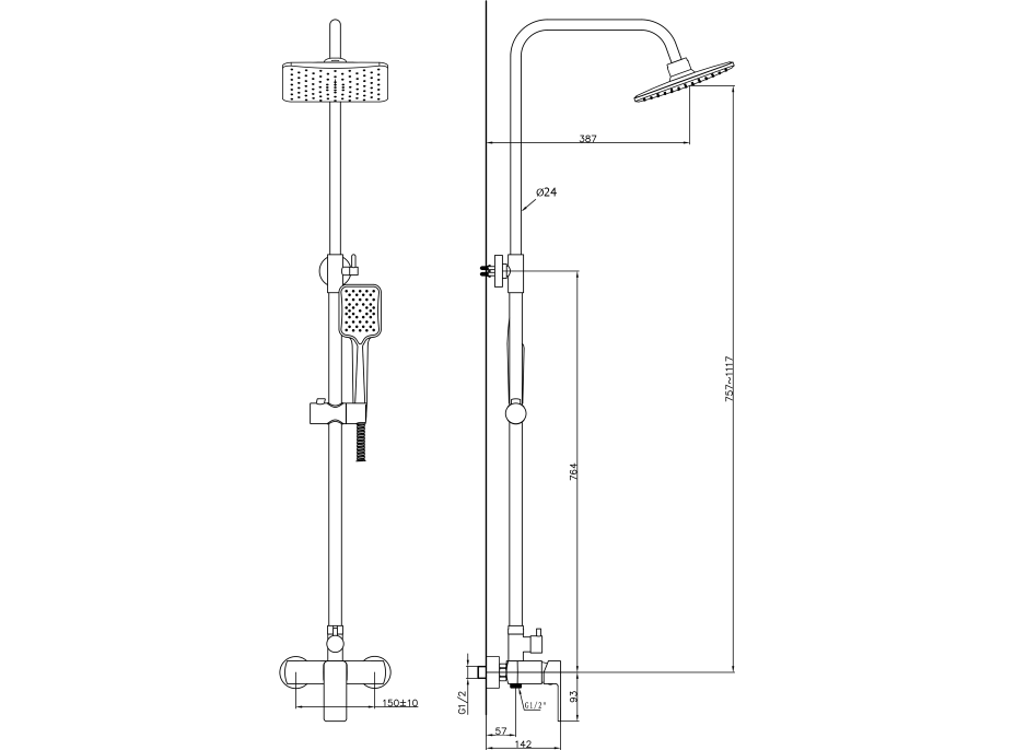 Aqualine FACTOR sprchový sloup s pákovou baterií, chrom FC960