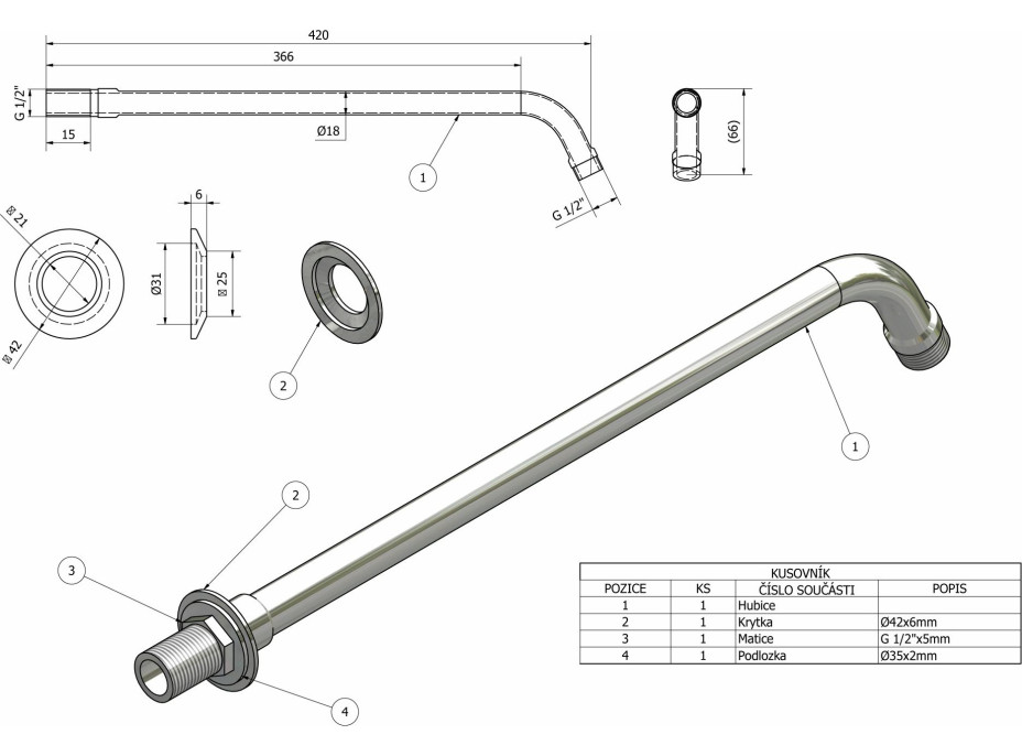 Aqualine Sprchové ramínko kulaté, 405mm, chrom T04