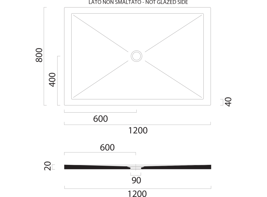 GSI Keramická sprchová vanička, obdélník 120x80x2cm, černá mat 46120826