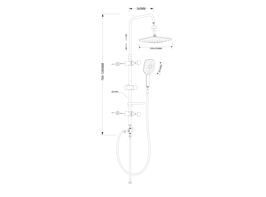 Aqualine KERA sprchový sloup s napojením na baterii, chrom SL430