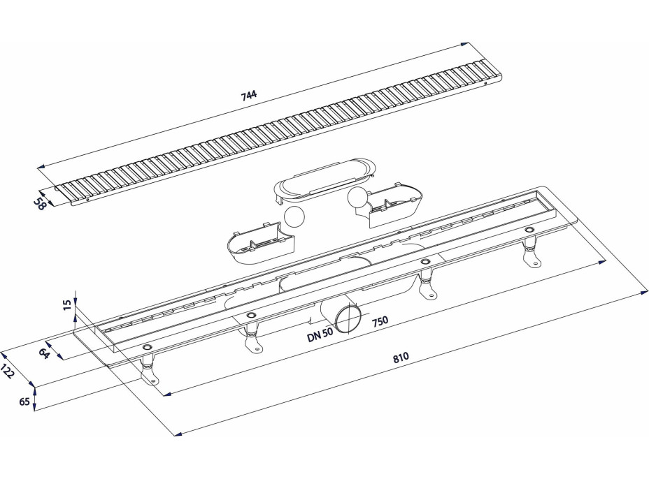 Bruckner Podlahový žlab s nerezovým roštem, L-810, DN50 700.158.2