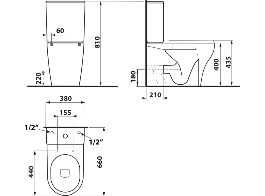 Sapho BELLO RIMLESS WC kombi, spodní/zadní odpad, bílá PC103WR