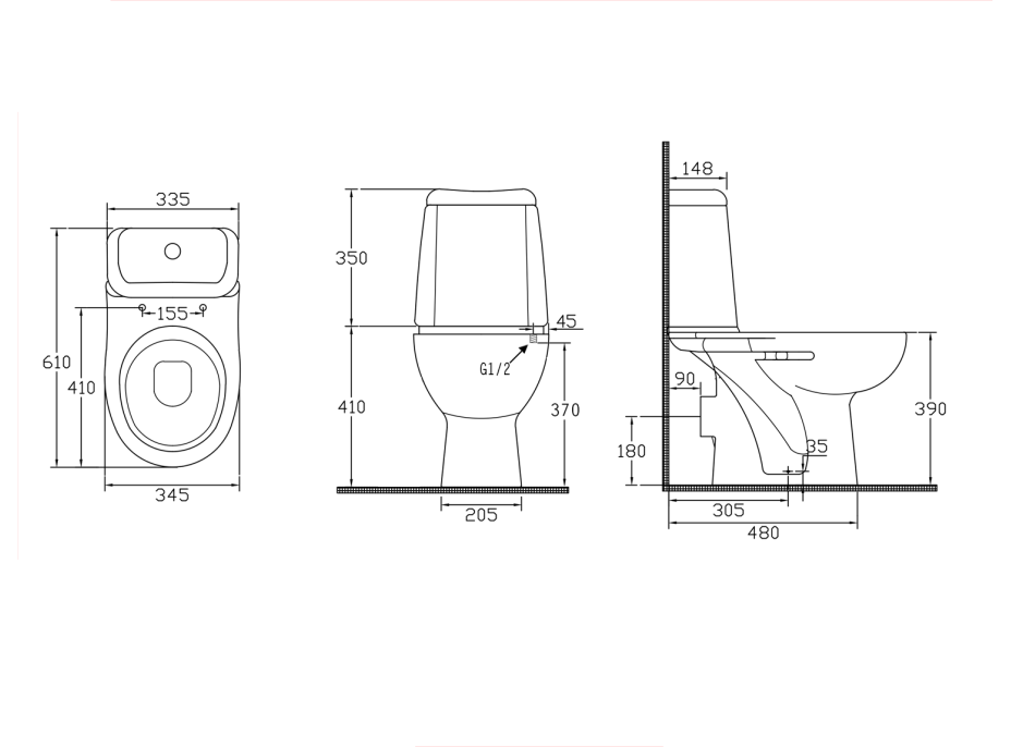 Aqualine RIGA WC kombi, dvojtlačítko 3/6l, zadní odpad, bílá RG601