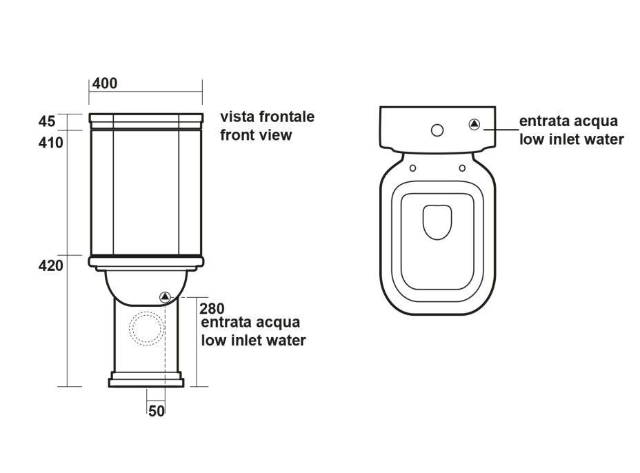 Kerasan WALDORF WC kombi mísa 40x68cm, spodní/zadní odpad, bílá 411701