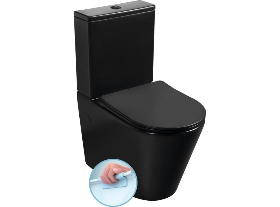 Sapho PACO RIMLESS WC kombi mísa s nádržkou, spodní/zadní odpad, černá mat PC1012WRB