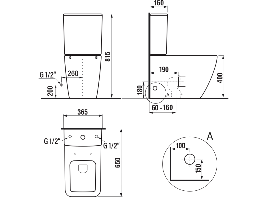 Sapho PORTO RIMLESS WC kombi, spodní/zadní odpad, bílá PC102WR