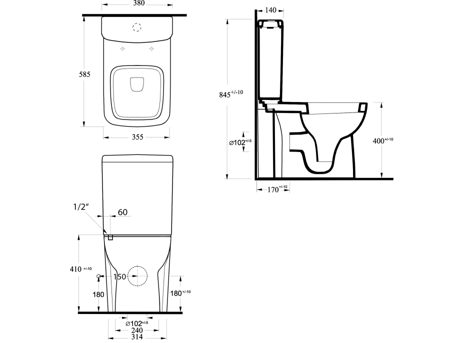 Ege Vitrifiye TYANA SHORT WC kombi splach. mech., zadní odpad, bílá 72200EW