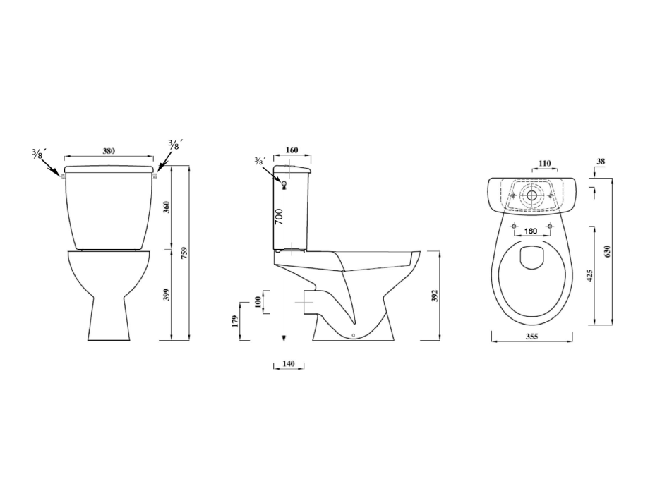 Aqualine JUAN WC kombi, dvojtlačítko 3/6l, zadní odpad, bílá LC2154