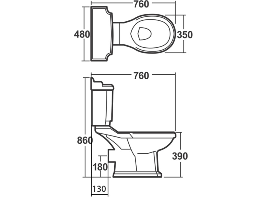 Aqualine ANTIK WC kombi mísa, bílá AK107-432