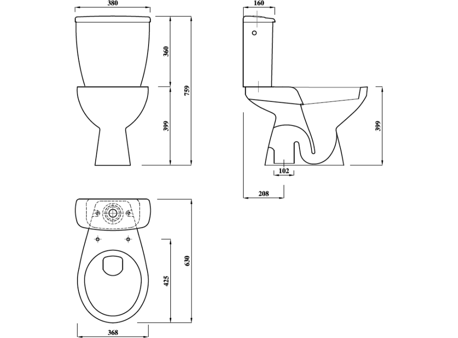 Aqualine MIGUEL WC kombi, dvojtlačítko 3/6l, spodní odpad, bílá LC2258