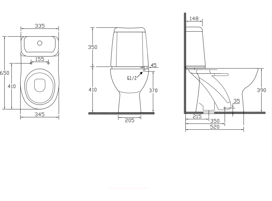 Aqualine RIGA WC kombi, dvojtlačítko 3/6l, spodní odpad, bílá RG801