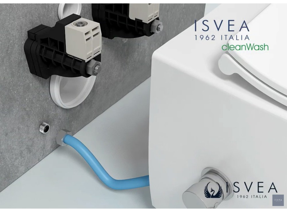 Isvea SENTIMENTI CLEANWASH závěsná WC mísa, Rimless, integrovaný ventil a bidet. sprška, 36x51cm, bílá 10ARS1010