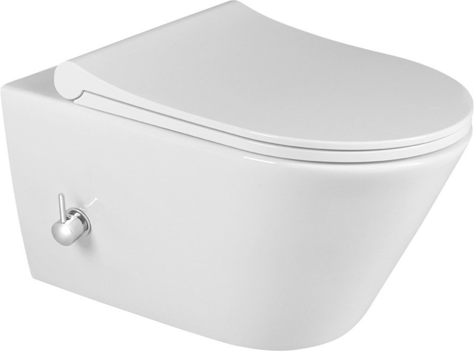 Sapho AVVA CLEANWASH závěsná WC mísa, Rimless, integrovaná baterie a bidet. sprška, 35, 5x53cm, bílá 100315