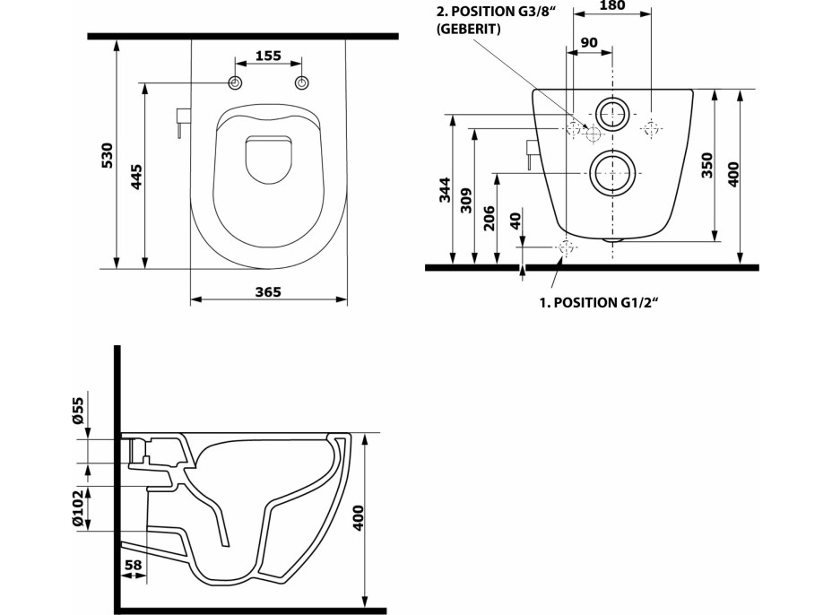 Isvea INFINITY CLEANWASH závěsná WC mísa Rimless, integrovaný ventil a bidet. sprška, 36, 5x53cm, bílá 10NFS1001I