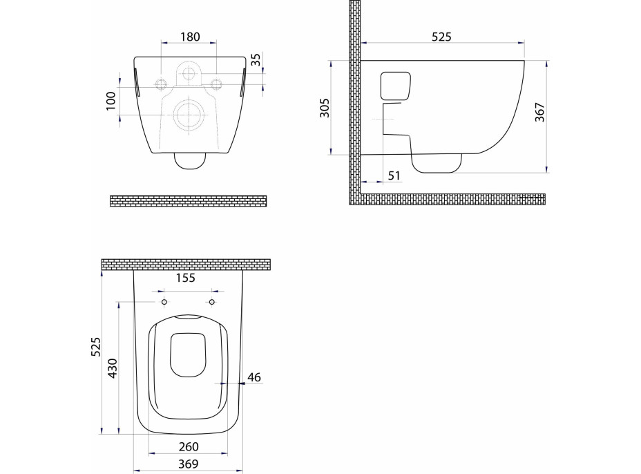 Bruckner WALTER závěsná WC mísa, Rimless, 37x52, 5cm, bílá 201.502.0