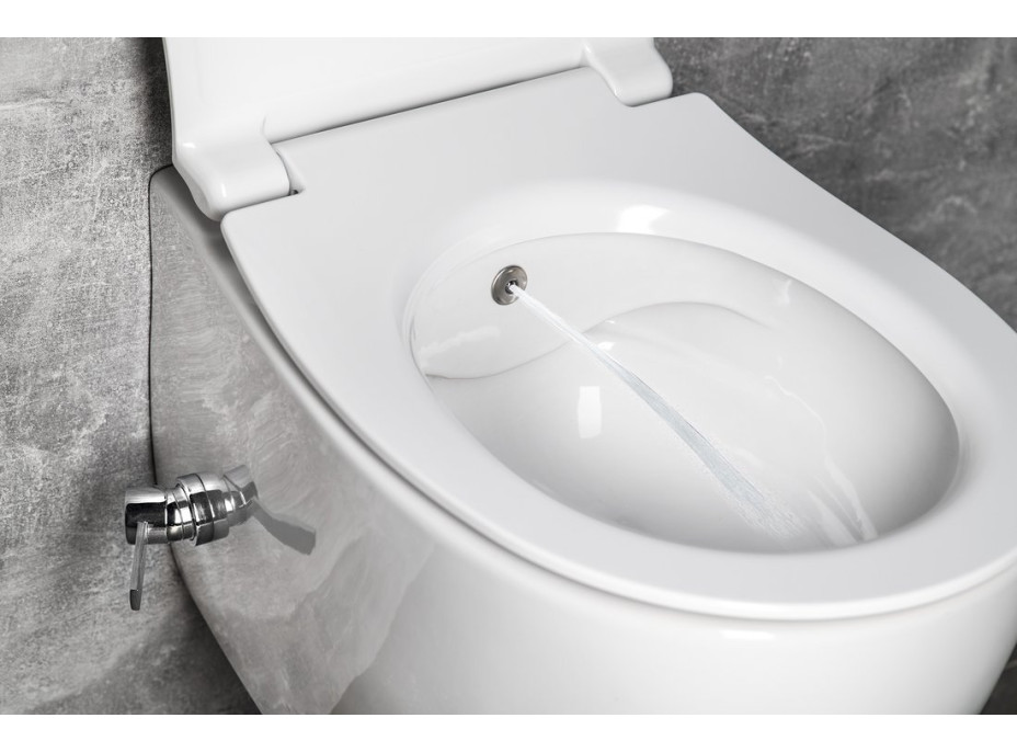 Isvea SENTIMENTI CLEANWASH závěsná WC mísa, Rimless, integrovaný ventil a bidet. sprška, 36x51cm, bílá 10ARS1010