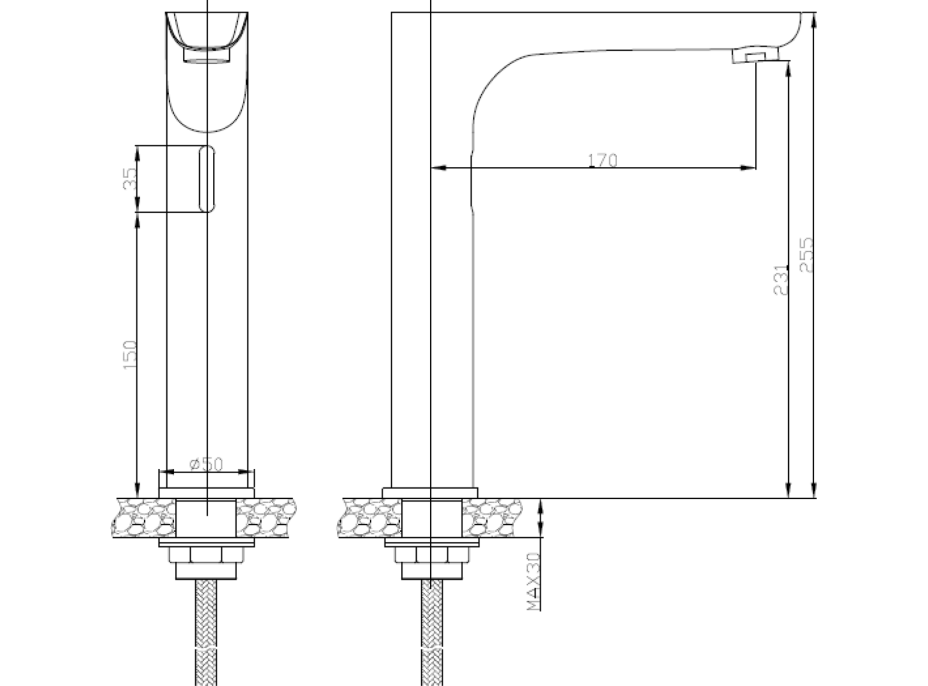 CREAVIT Senzorová vysoká stojánková baterie 230V AC / 6V DC (4xAA), chrom BT.ES6500