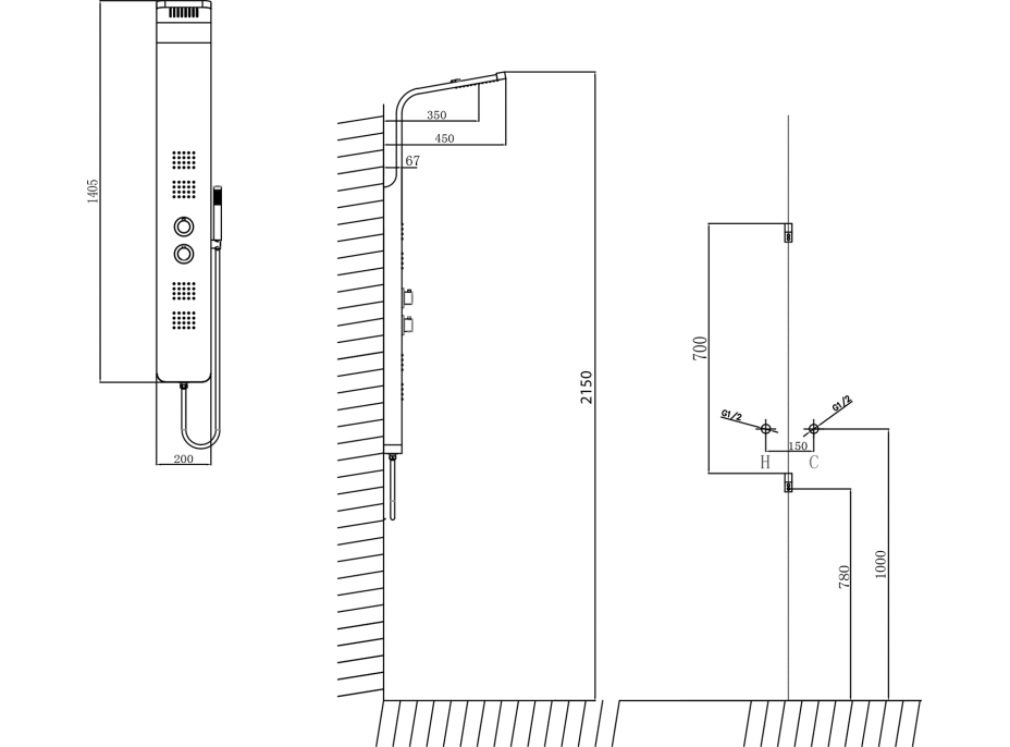 Sapho PRESTIGE termostatický sprchový panel 200x1400 mm, nerez mat WN337