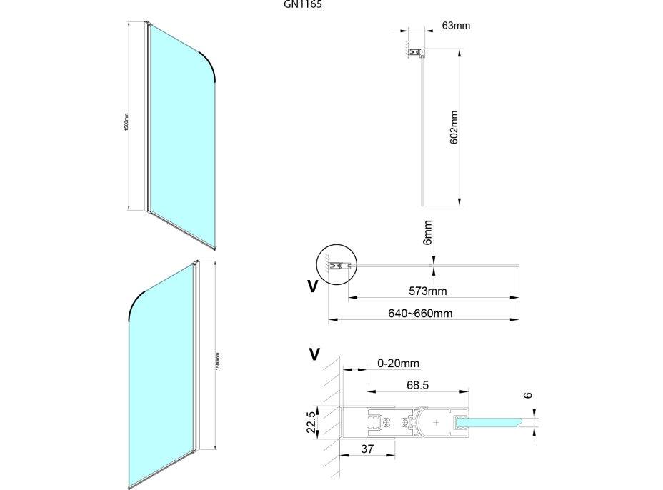 Gelco LORO vanová zástěna 650mm, čiré sklo GN1165