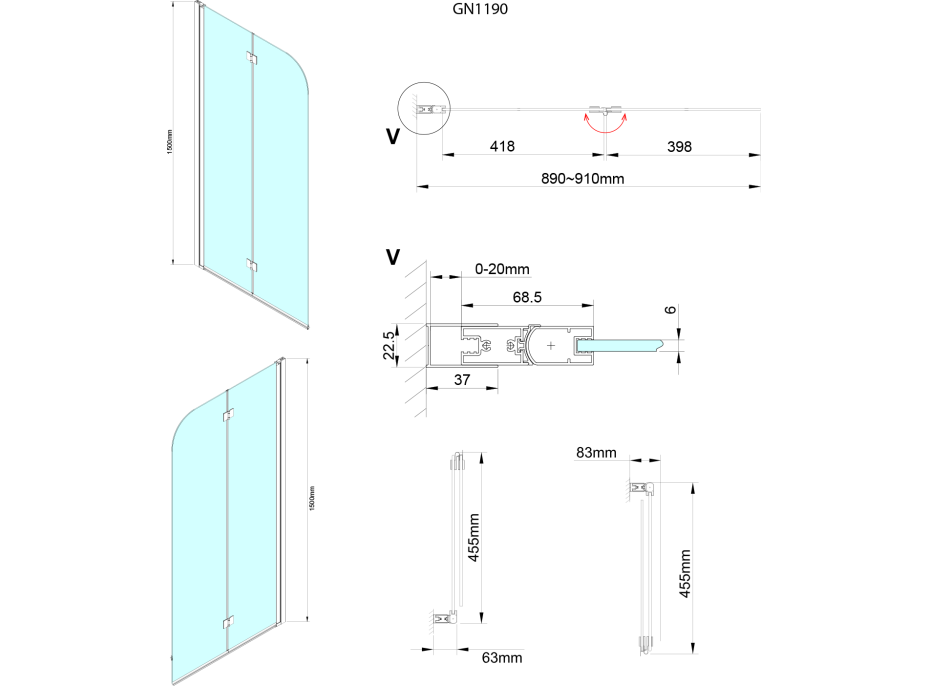 Gelco LORO vanová zástěna skládací 900mm, čiré sklo GN1190