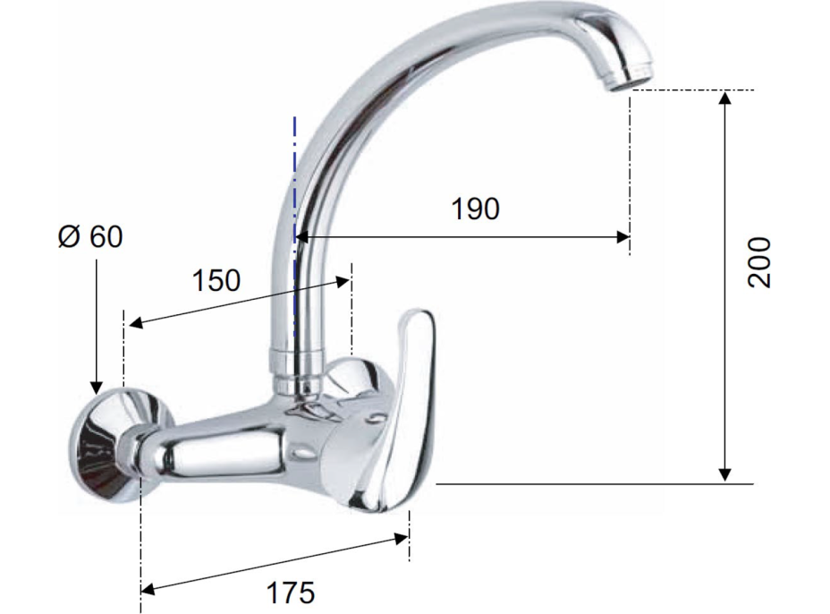 Aqualine KASIOPEA nástěnná baterie s vysokým ramínkem, chrom 1107-13