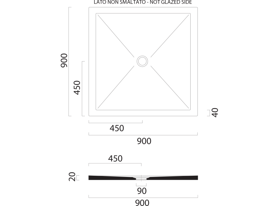 GSI Keramická sprchová vanička, čtverec 90x90x2cm, bílá mat 46090909