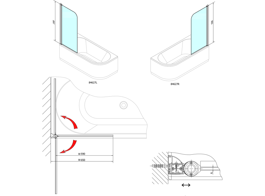 Polysan SPERA 65 vanová zástěna 650mm, čiré sklo BS-65